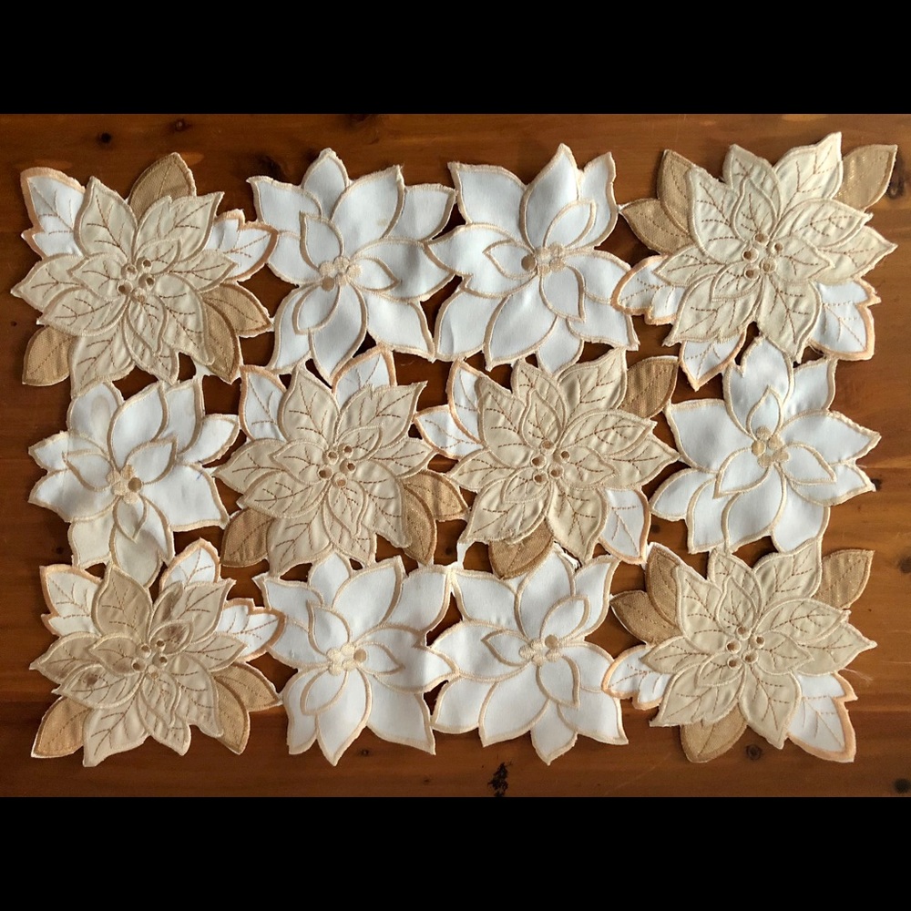 Two Gold and Ivory Cutout Poinsettia Placements